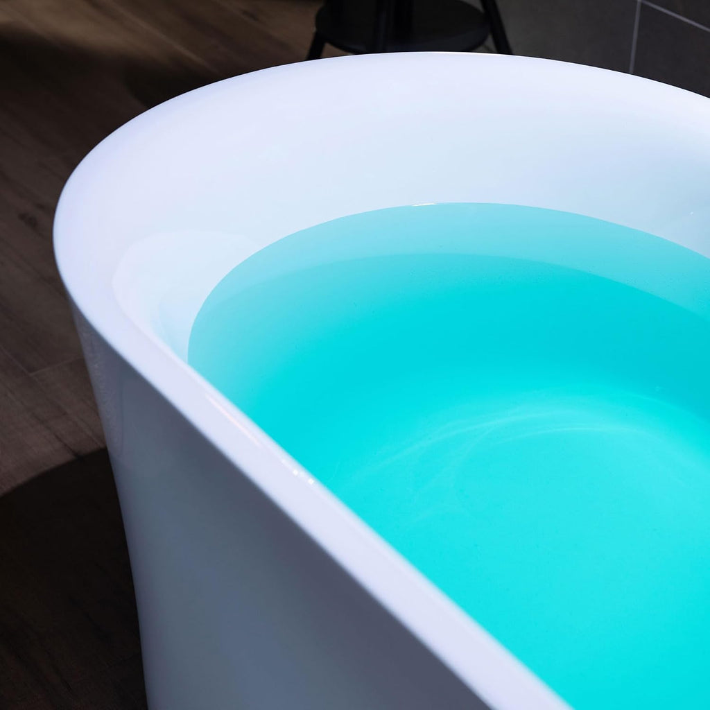 WOODBRIDGE 67' Acrylic Freestanding Bathtub Contemporary Soaking Tub with Matte Black Overflow and Drain,White Tub