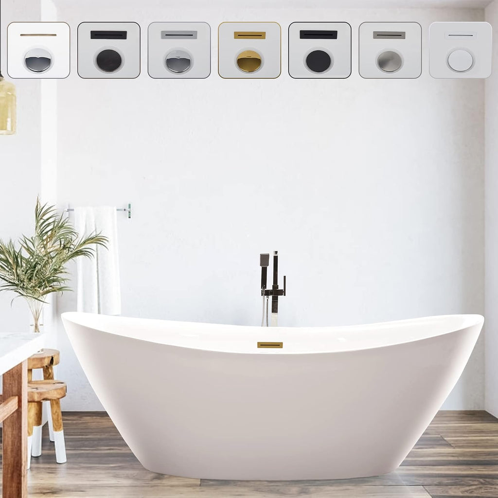 Vanity Art 71' X 33' Freestanding Bathtub | Home Improvement Bathtubs with Contemporary Design for Soaking and Bathing, Overflow and Pop-up Drain with UPC Certified, Acrylic, VA6807-TG