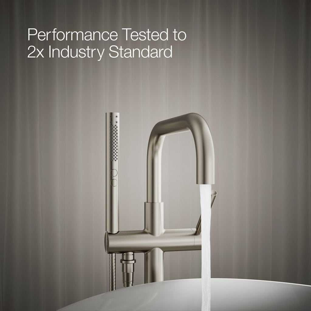 KOHLER K-T97328-4-BN Purist Floor-Mount Bath Filler with Handshower, Brushed Nickel