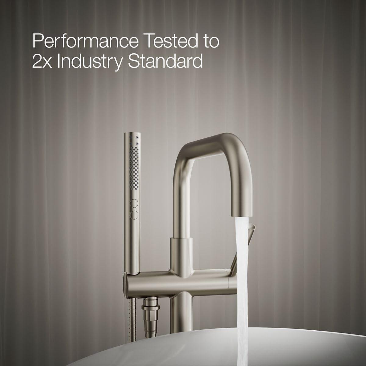 KOHLER K-T97328-4-BN Purist Floor-Mount Bath Filler with Handshower, Brushed Nickel