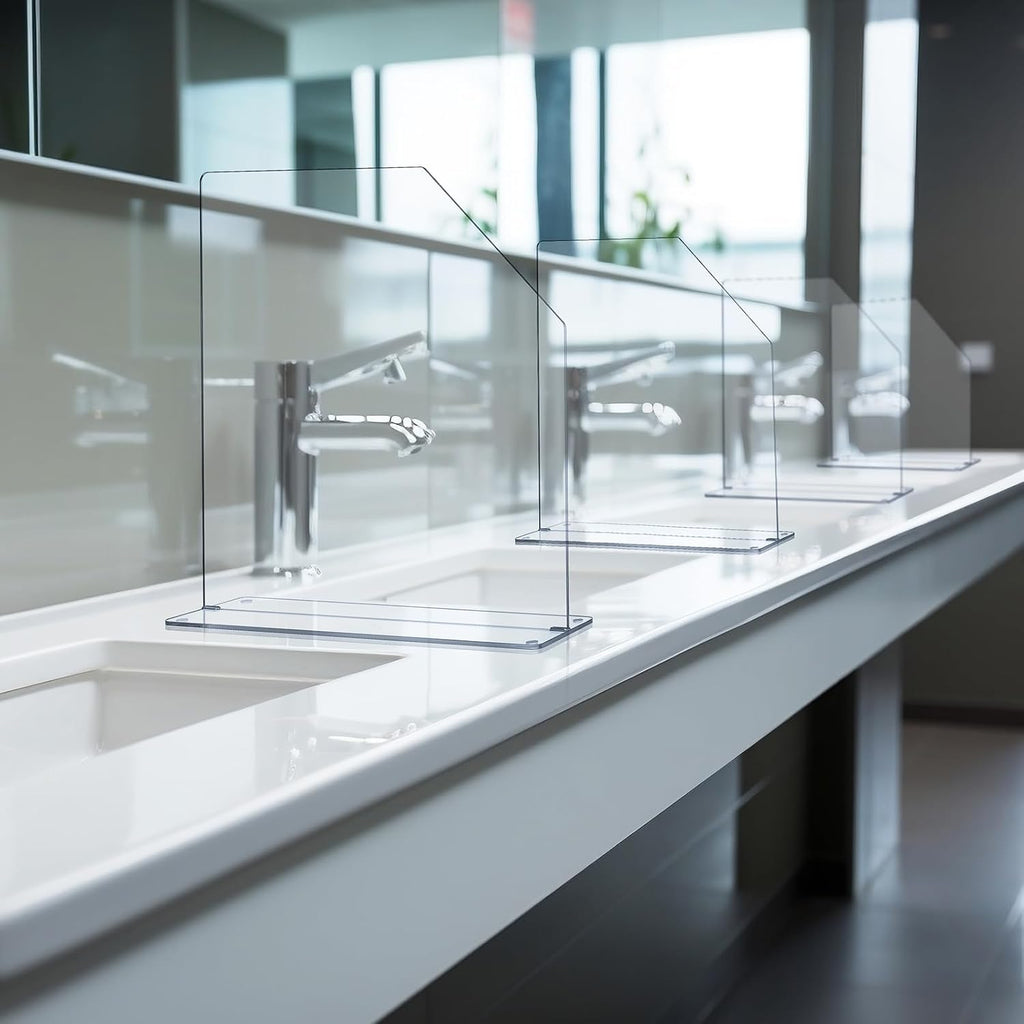 Vesici 2 Pcs Clear Acrylic Sink Splash Guard Freestanding Panel Barrier with Easy Reach Cutaway Kitchen Guard Protective Splatter Barrier for Home Hospital(29.5' Length, 18' Height, 4.5' Base)