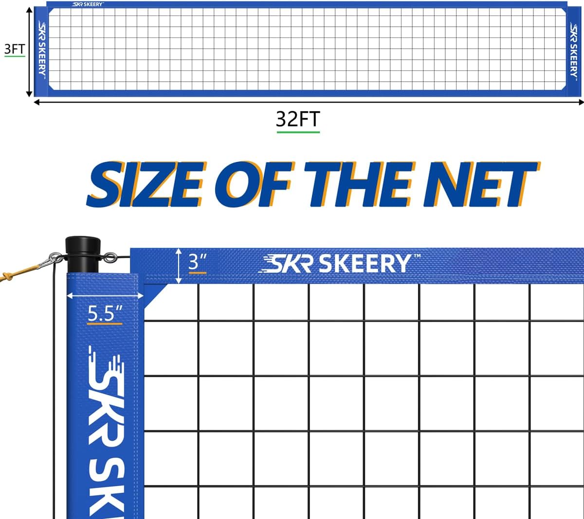 SKEERY Outdoor Heavy Duty Volleyball Net Set, Anti-Sag Design, Adjustable Aluminum Poles, Portable Volleyball Net for Backyard,Grass and Beach