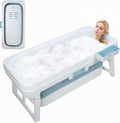 Foldable Bathtub for Adults, 55 inch Large Portable Bath tub with Storage Basket, Freestanding Surround Collapsible Bathtub, No Lid, Hot Bath, Ice Bath (Blue C, 130cm)