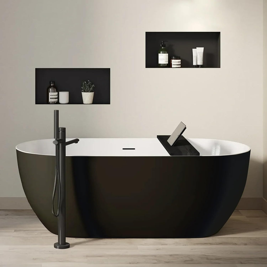 BuildMyplace 67' Acrylic Freestanding Bathtub, Contemporary Soaking Tub With Overflow and Pop Up Drain In Chrome, Stand Alone Soaking BathTub, Glossy Black Bathroom Tub for Adults, cUPC Certified