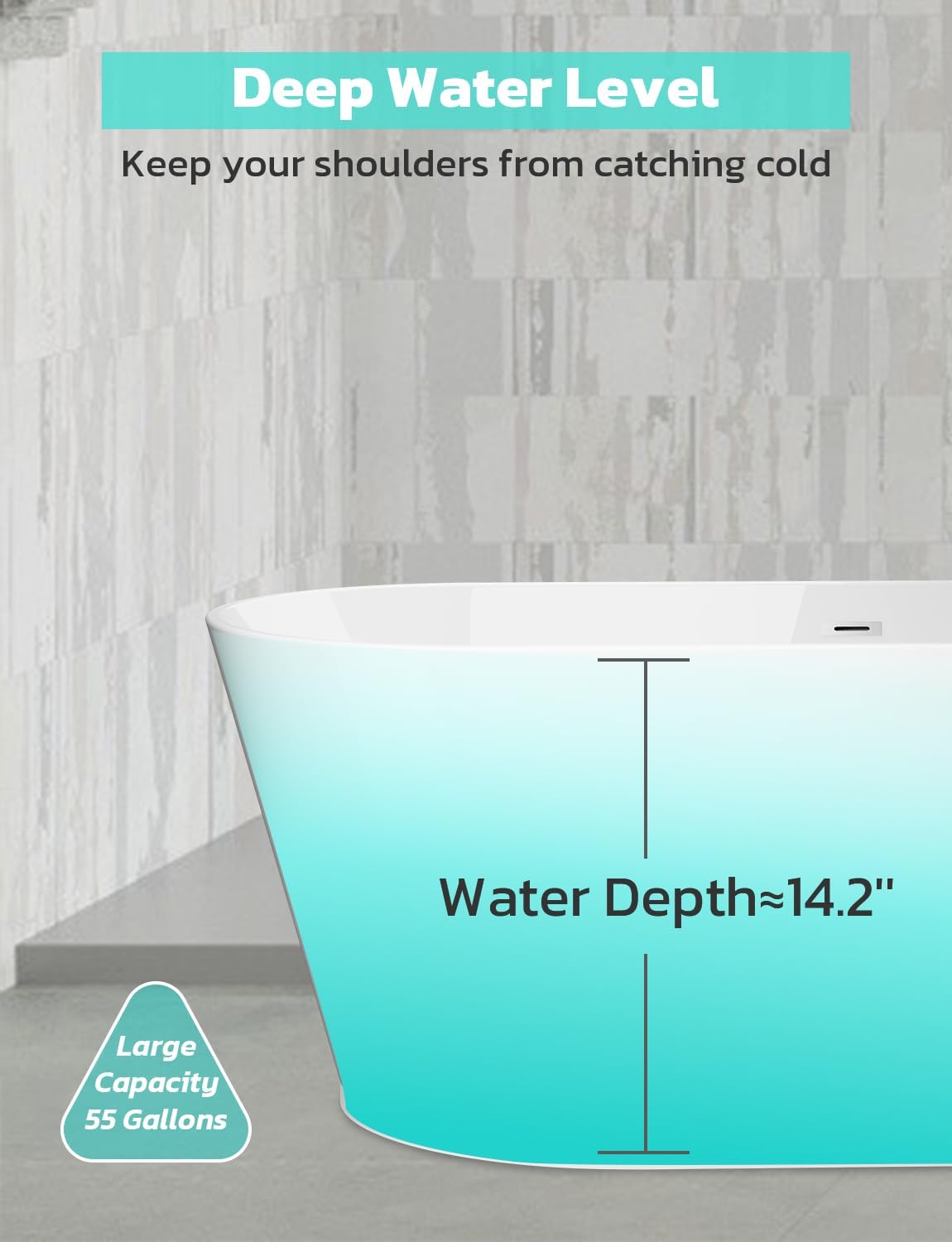 Zevemomo 59Inch Acrylic Freestanding Bathtub, Modern Stand Alone Soaking Tub with Brushed Nickel Overflow and Drain