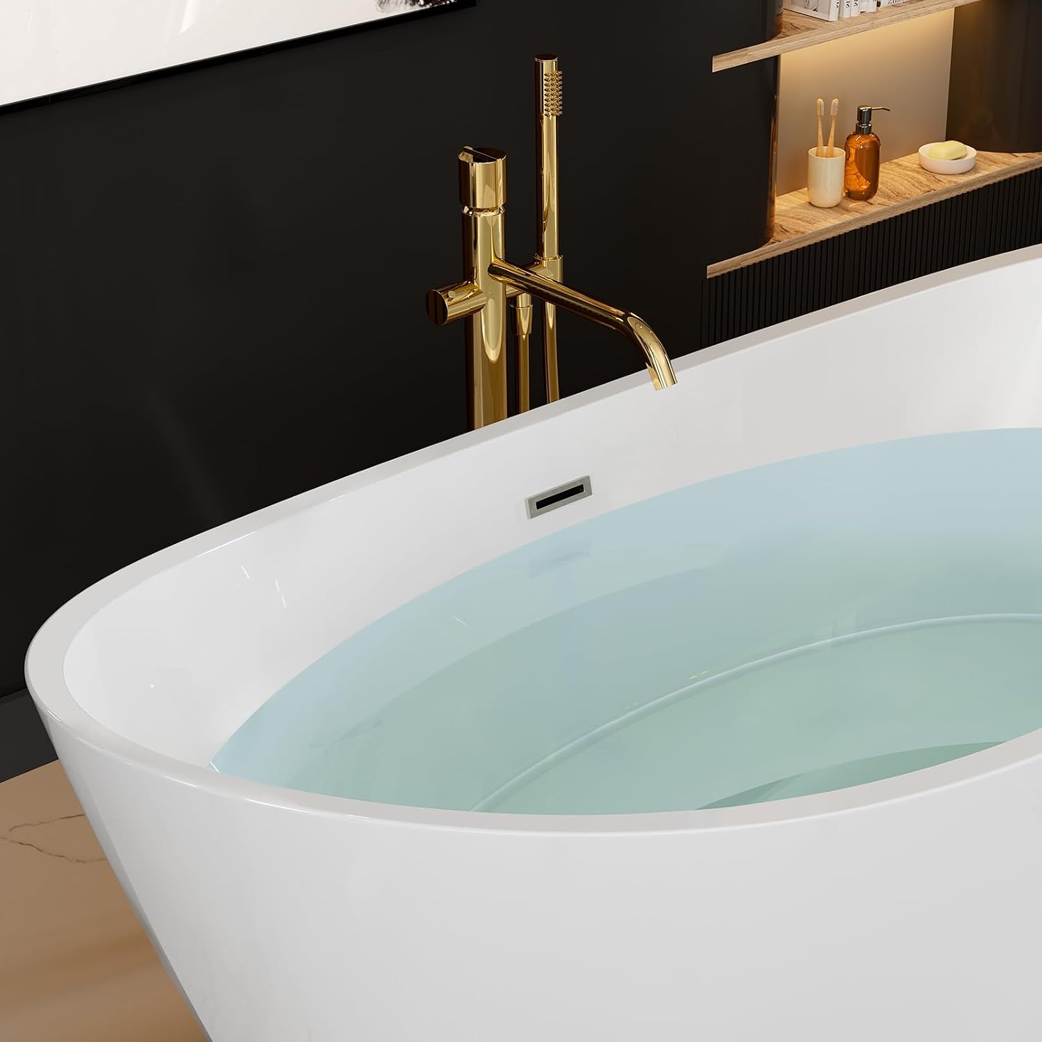 Empava 59' Freestanding Bathtub, Luxury Acrylic Soaking Tub with Custom Contemporary Design, Includes Brushed Nickel Drain and Overflow, Easy Installation, cUPC Certified, White