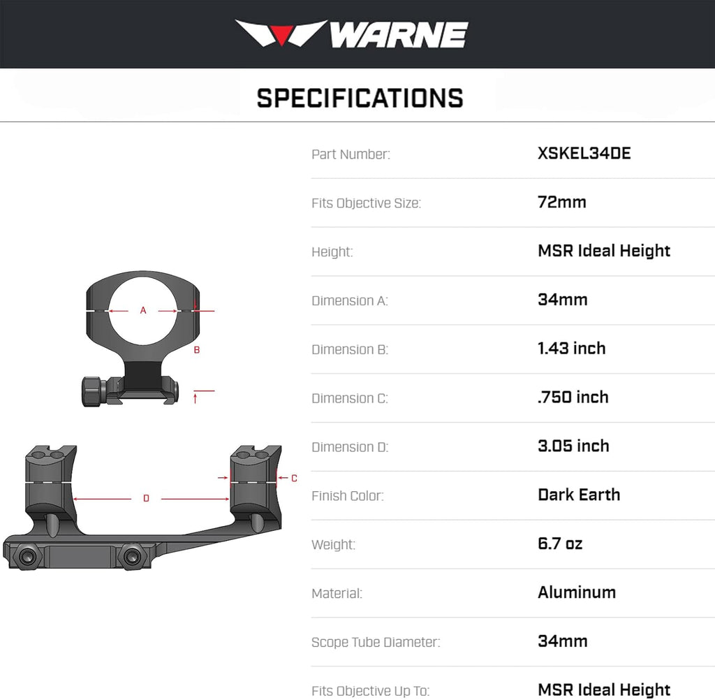 WARNE XSKEL30TW Gen 2, Extended Skeletonized 30mm MSR Mount, 6061 T6 Aluminum, Steel Threaded Inserts, Black | Two-Inch Forward Cantilever, Steel Threaded Inserts, MSR Ideal Height, Fits 34mm Scope Tubes, Lightweight Construction
