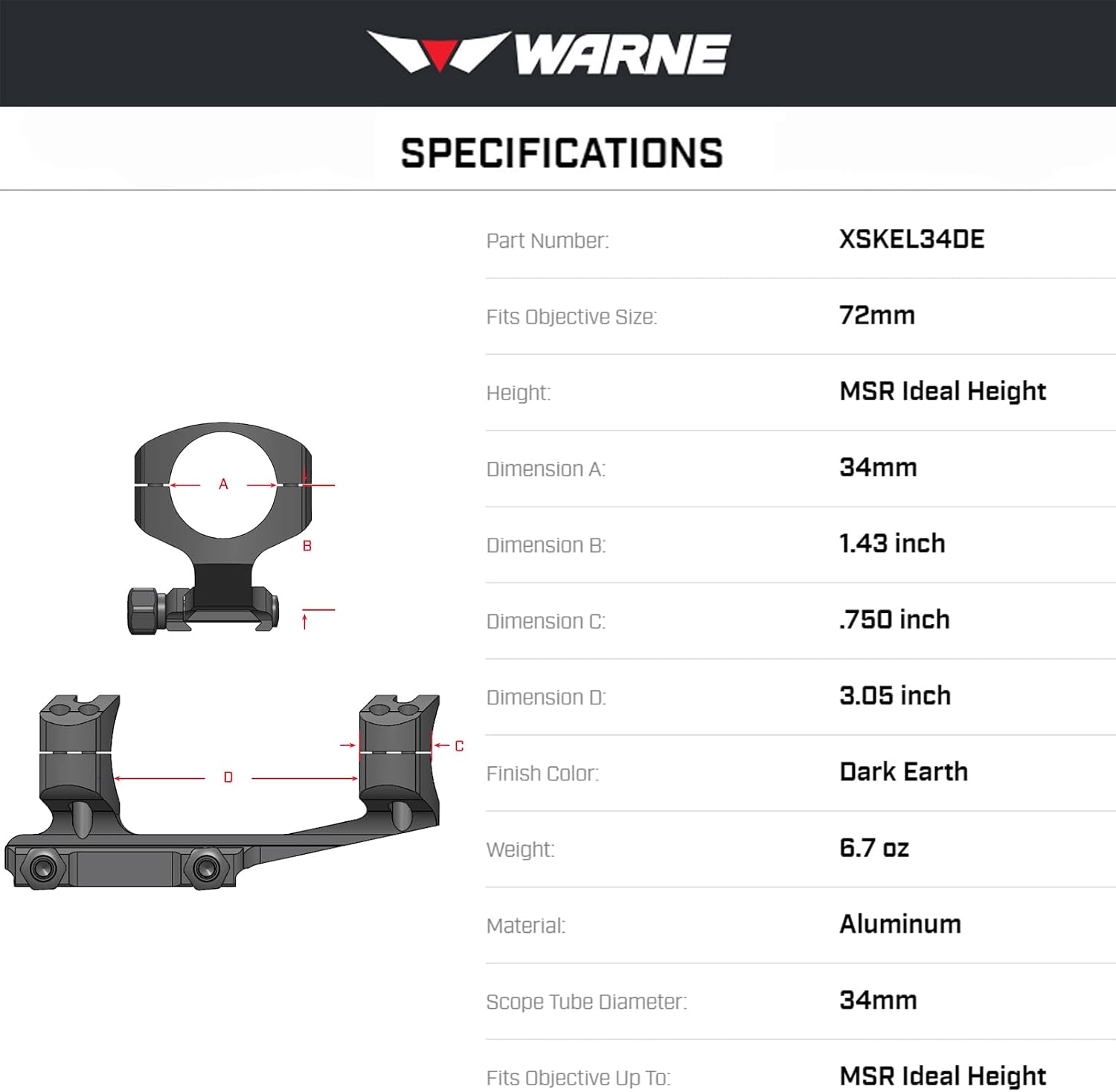WARNE XSKEL30TW Gen 2, Extended Skeletonized 30mm MSR Mount, 6061 T6 Aluminum, Steel Threaded Inserts, Black | Two-Inch Forward Cantilever, Steel Threaded Inserts, MSR Ideal Height, Fits 34mm Scope Tubes, Lightweight Construction