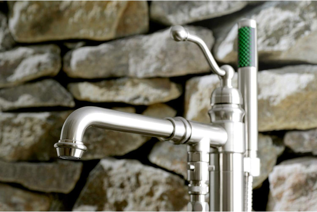 Kingston Brass KS7038ABL French Country Single Handle Freestanding Roman Tub Faucet with Hand Shower, Brushed Nickel