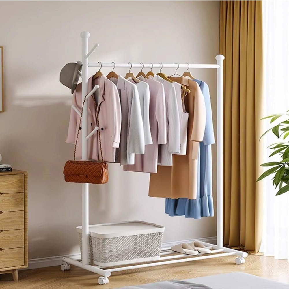 Clothes Rack, Metal Rolling Garment Rack on Wheels, Clothes Rail with Storage Shelf for Bedroom, Hallway, Entryway(55x43x170cm)