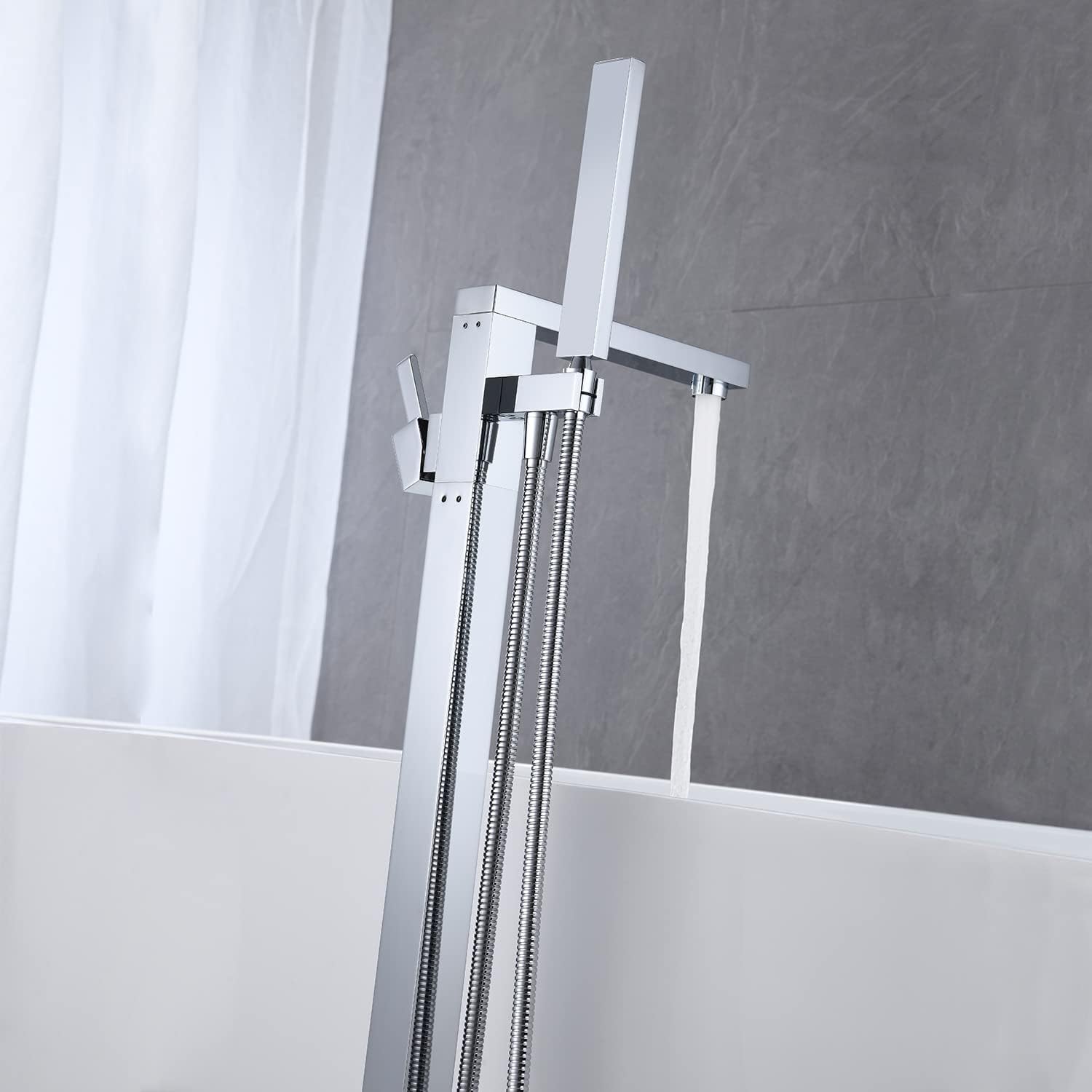 Wowkk Freestanding Bathtub Faucet Tub Filler Chrome Floor Mount Bathroom Faucets Brass Single Handle with Hand Shower