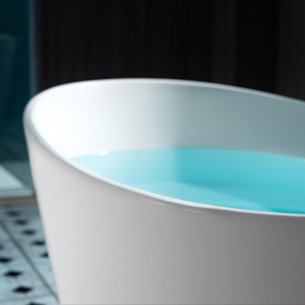 WOODBRIDGE 59 in. x 33.5 in. Stone Resin Luxury Contemporary Solid Surface Freestanding Bathtub in Matte White