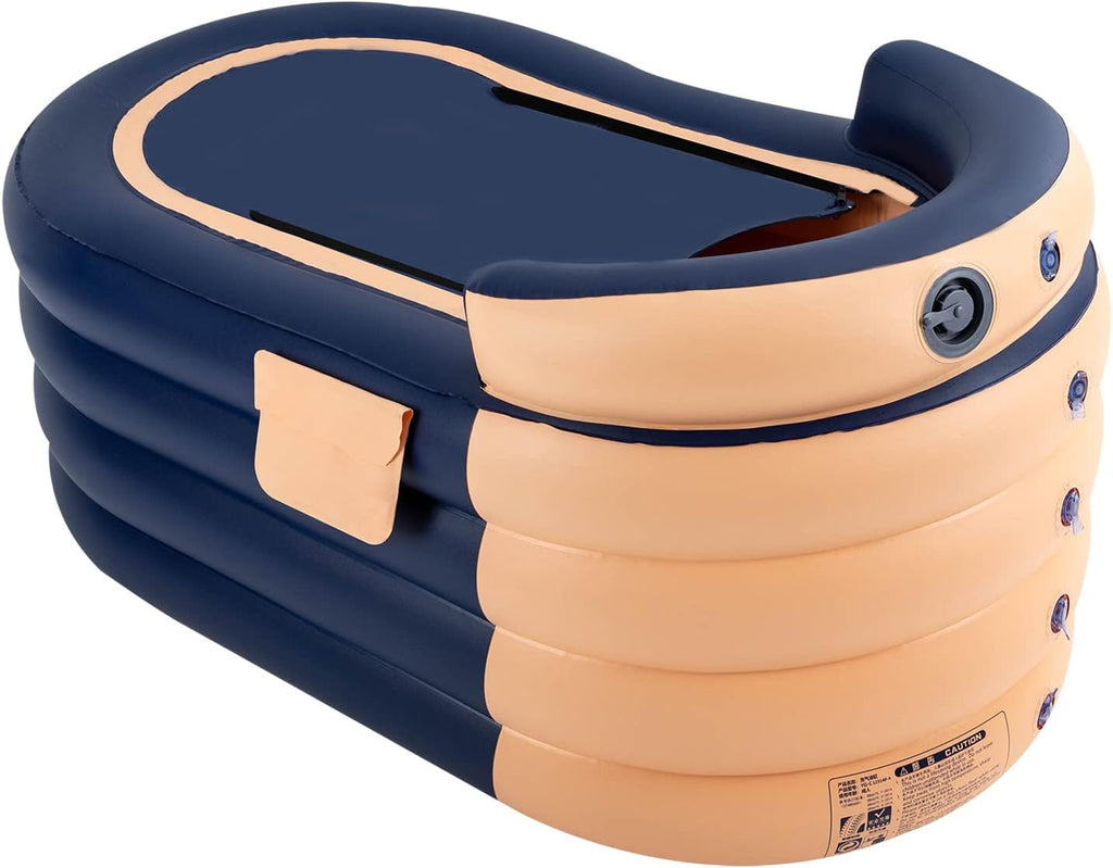 DYNAMI Inflatable Bathtub,Portable Bathtub with Wireless Electric Air Pump, Foldable Freestanding Mobile Adult Bathtub,for Shower Stall Hot Bath and Ice Bath,33 * 55 * 29in (Orange&Blue)