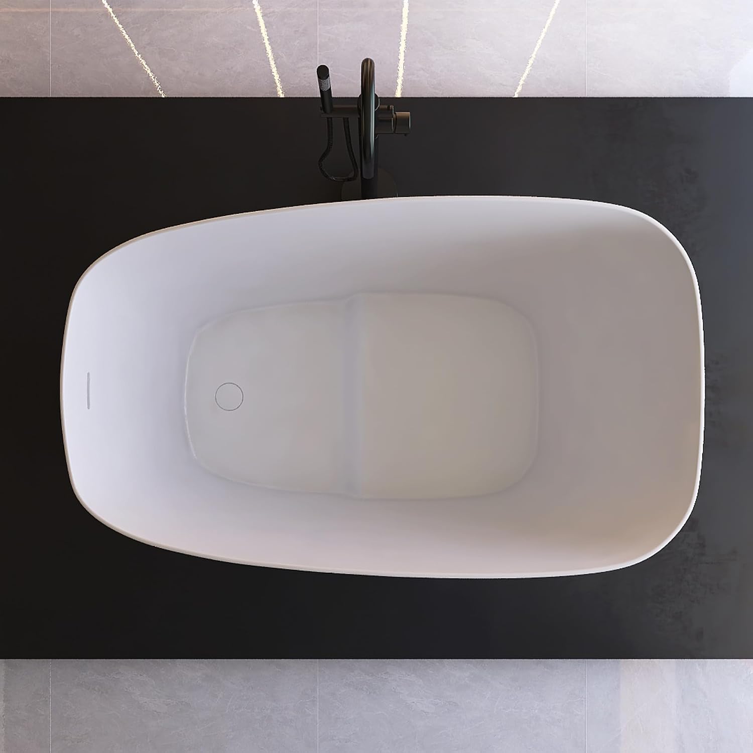 51' Japanese Soaking Bathtub with Seat, Solid Surface Matte White | Freestanding Deep Soaking Tub, Pop-Up Drain and Overflow, Resin Stone Stand Alone for Samll Bathroom