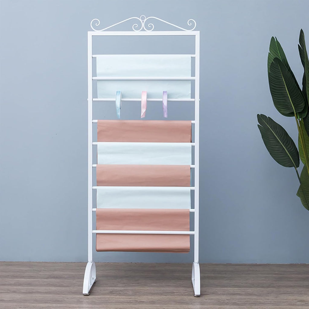 Clothing Store Garment Rack Ribbon Holder Freestanding Scarf Display Rack, Metal Ribbon Rack Storage Rack Double Sided Scarf Display Stand Suitable Gift Wrapping Pap,Black-90 * 170cm