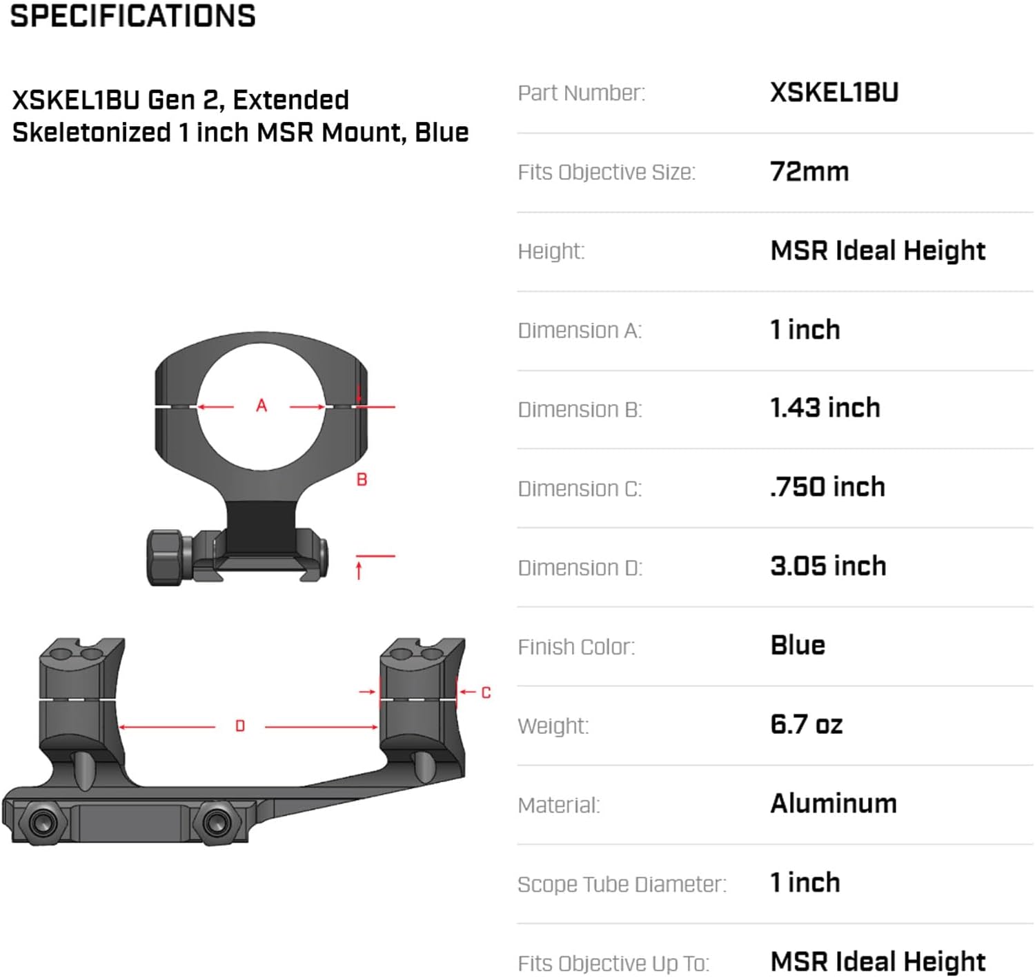 WARNE XSKEL30TW Gen 2, Extended Skeletonized 30mm MSR Mount, 6061 T6 Aluminum, Steel Threaded Inserts, Black | Two-Inch Forward Cantilever, Steel Threaded Inserts, MSR Ideal Height, Fits 34mm Scope Tubes, Lightweight Construction