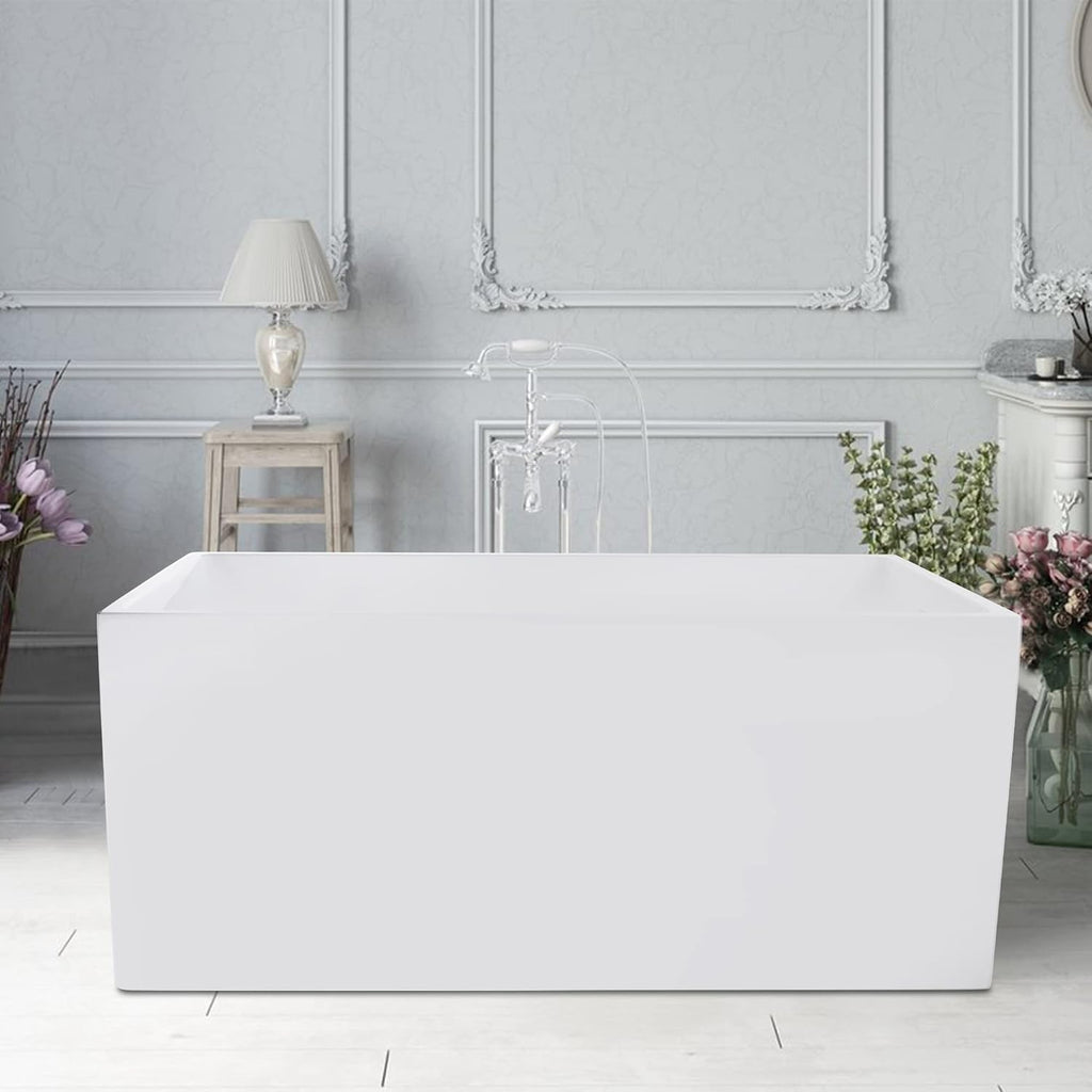 Vanity Art 47 x 29 Inch White Acrylic Freestanding Bathtub | Contemporary Design Soaking Tub with Polished Chrome Pop-up Drain and Slotted Overflow Included, UPC Certified VA6816B-XS