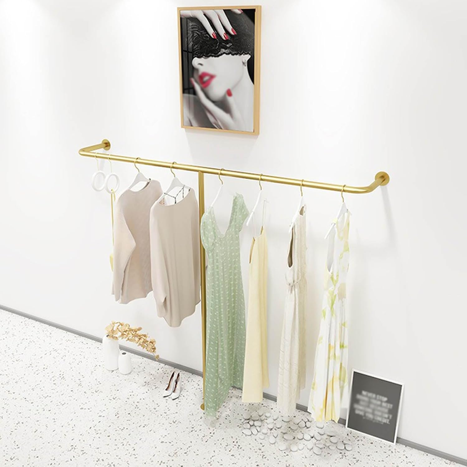 Wall Mounted Industrial Pipe Clothing Rack，home Retail Boutique Clothing Display Stand, Commercial Coat Rack Metal Bedroom Clothing Rod Garment Rack，clothing Hanging Rod for Closet Storage