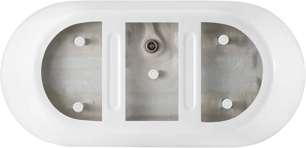 OVE Decors Ayago 59 in. Solid Surface Freestanding White Acrylic Soaking Bathtub, with Overflow and Satin Nickel Pop-up Drain
