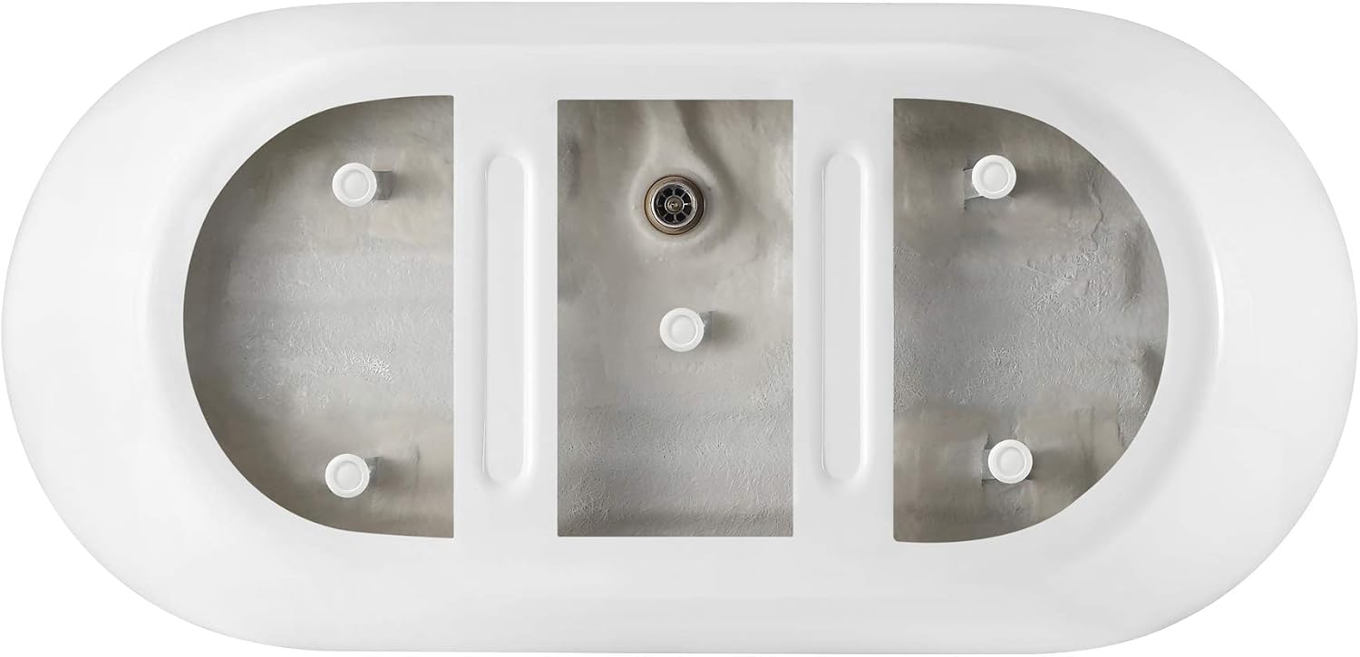 OVE Decors Ayago 59 in. Solid Surface Freestanding White Acrylic Soaking Bathtub, with Overflow and Satin Nickel Pop-up Drain