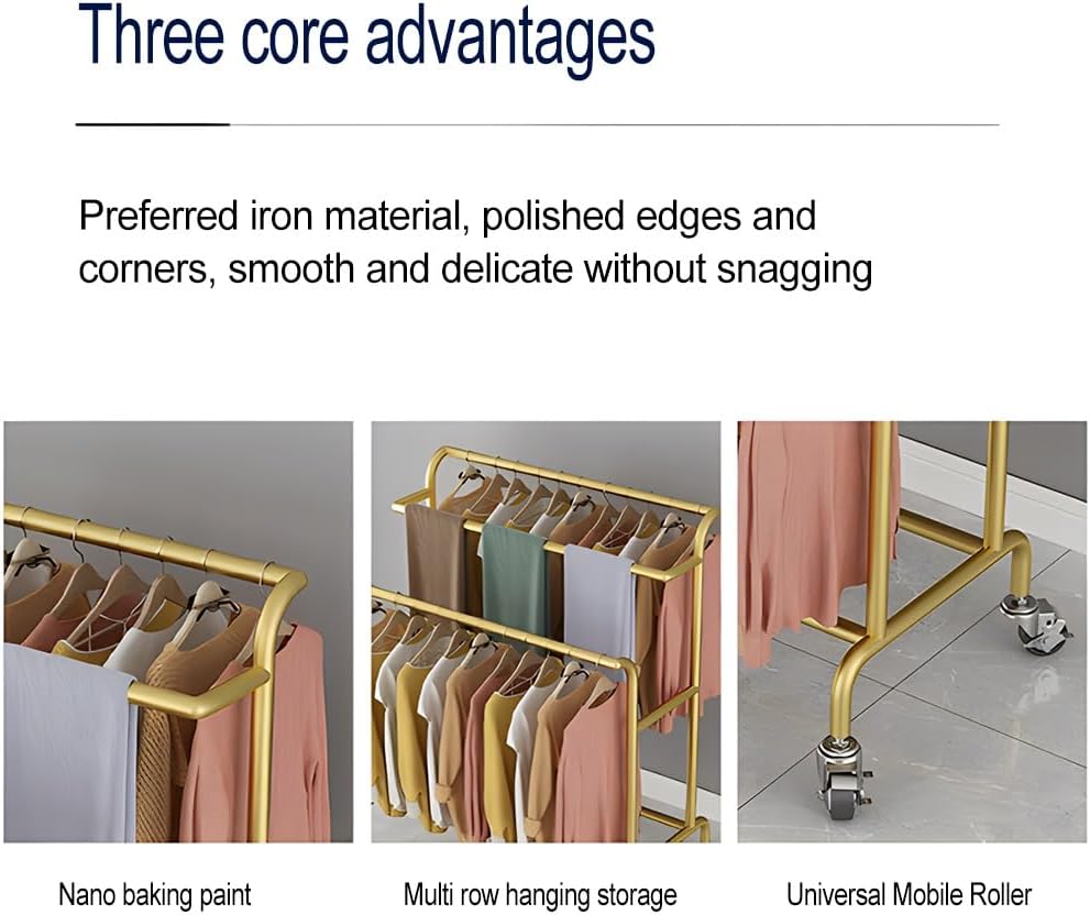 zktoermn Heavy Duty Double Rod Clothes Rack, Clothing Garment Rack On Wheels, Stainless Steel Freestanding Garment Rack, for Bedroom,Living Room,Clothing Store(Black-A,150x50x155 cm)