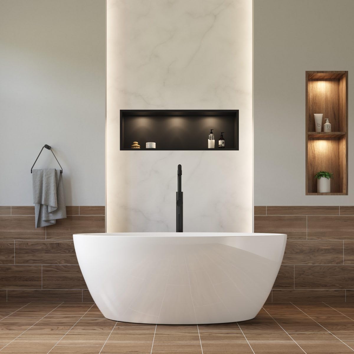 Dowell 59' x 30' Modern Acrylic Freestanding Bathtub | Elegant Oval Soaking Tub with Integrated Overflow for Bathroom, Glossy White-080 5930 21