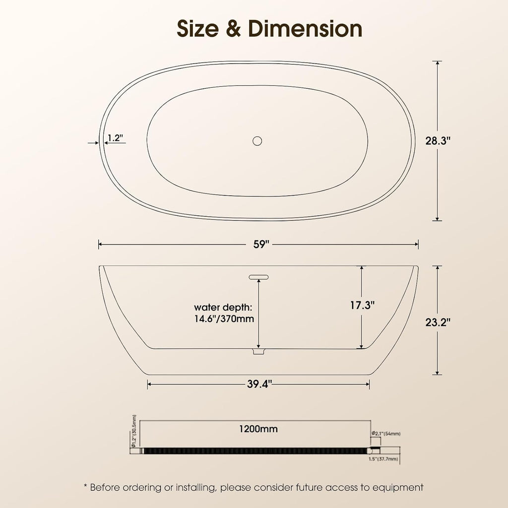 59' Acrylic Freestanding Bathtub, Double-Walled Insulated Soaking Tub with 17.3' Ergonomic Deep Design, Glossy White, Integrated Chrome Drain & Overflow, cUPC Certified Stand Alone Tub, Curved White