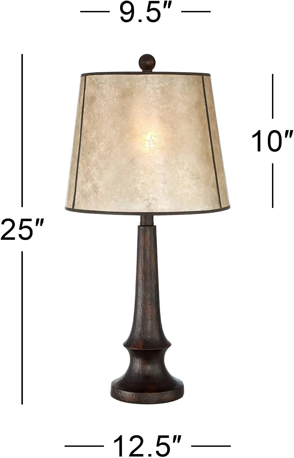 Franklin Iron Works Naomi Modern Industrial 3-Way Table Lamp 25' High with Dimmer and USB Charging Port Aged Bronze Brown Mica Drum Shade for Bedroom Living Room Desk Nightstand Bedside Night Stand