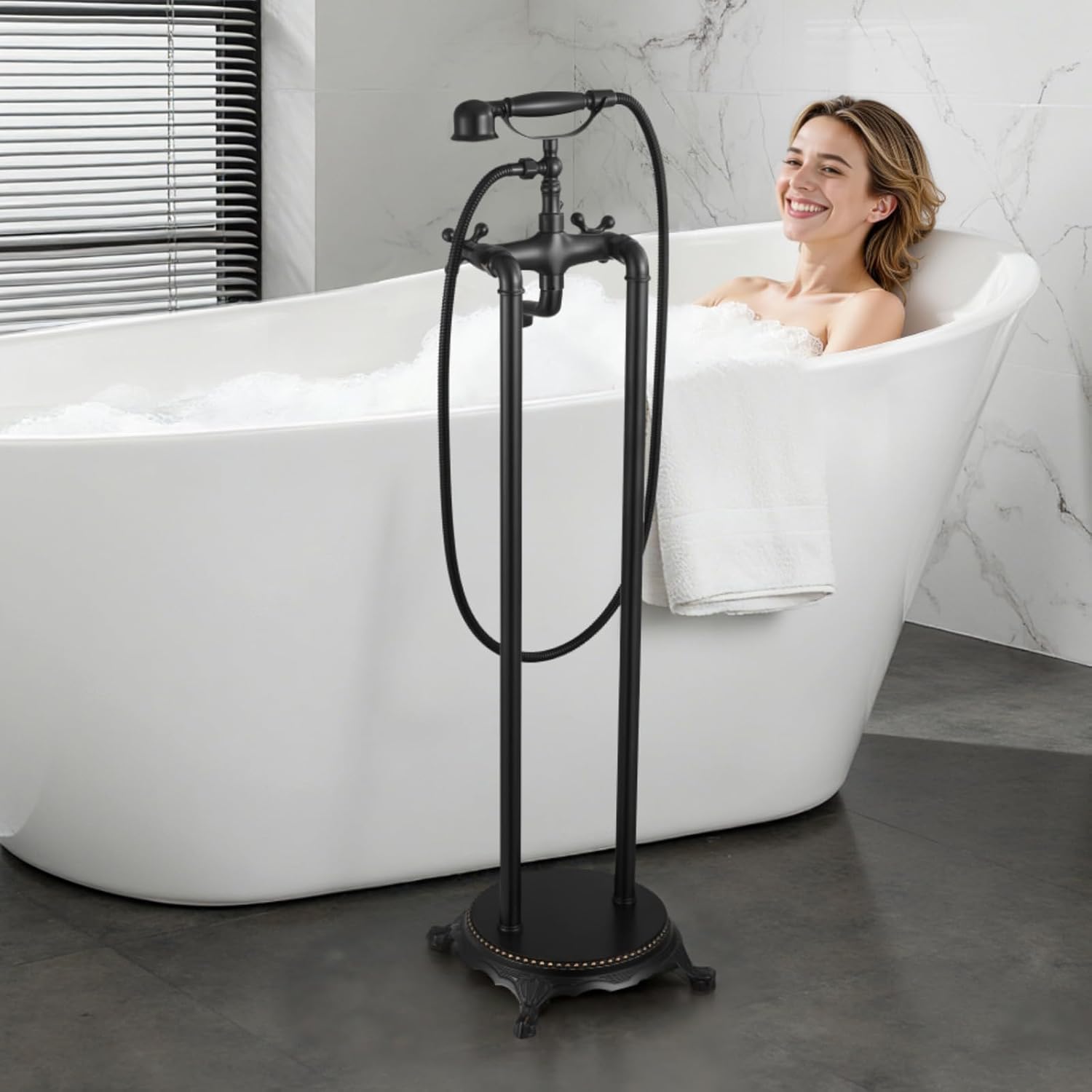 VEVOR Clawfoot Bathtub Faucet, Freestanding Tub Faucets with Handheld Shower, Vintage Oil-Rubbed Bronze Tub Filler Faucet Shower Kit with 360° Rotation Spout & 59-inch Long Hose for Bathtubs