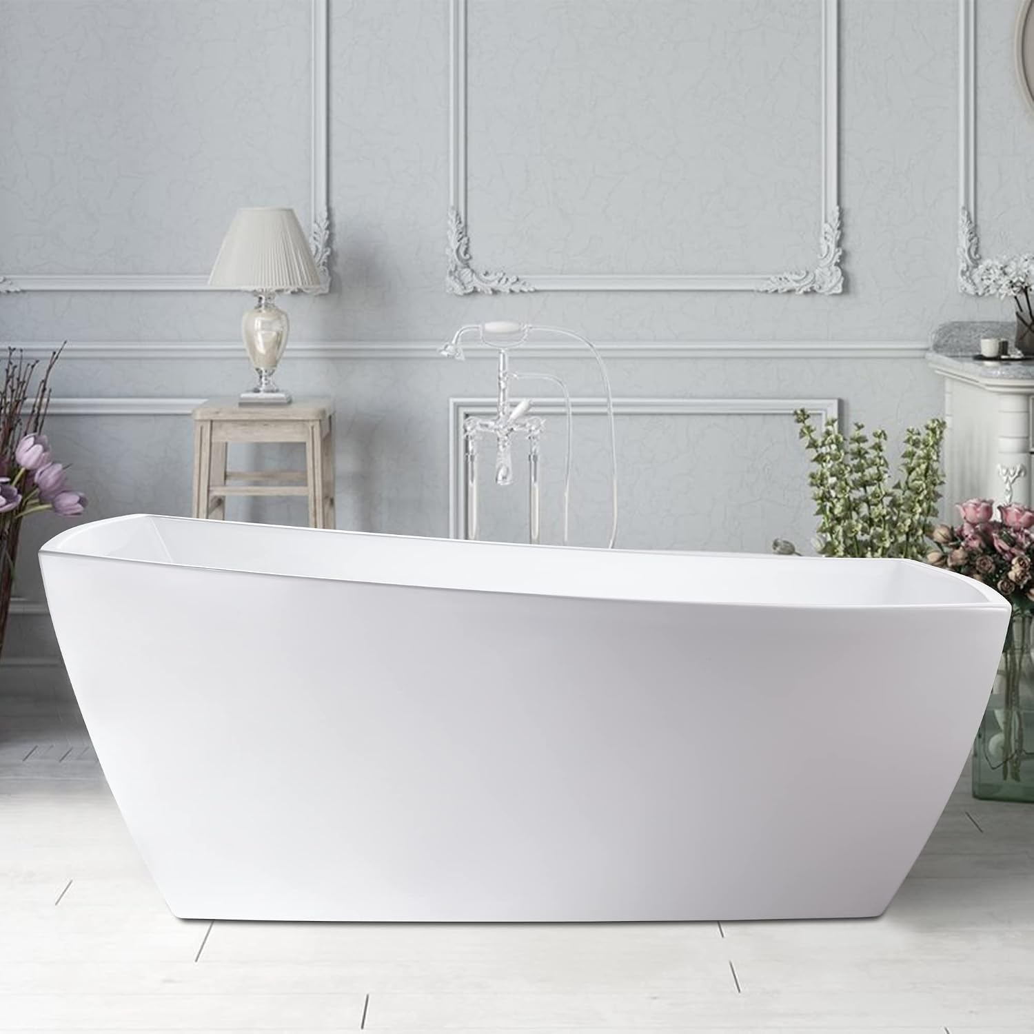 Vanity Art 67 X 31 Inch White Acrylic Freestanding Bathtub | Contemporary Design Soaking Tub with Pop-up Drain and Slotted Overflow Included, UPC Certified VA6841-ORB