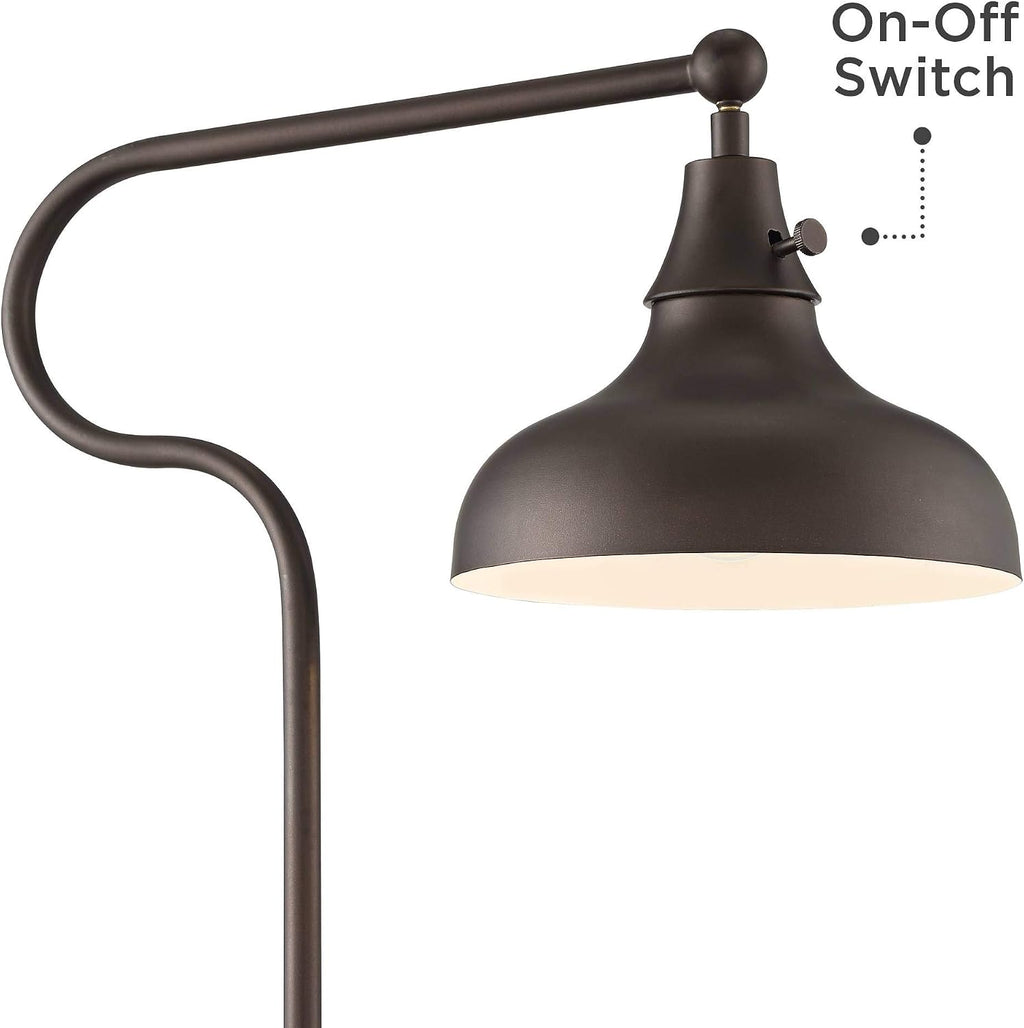 Franklin Iron Works Ferris Industrial Rustic Farmhouse Adjustable Pharmacy Floor Lamp Downbridge 57' Tall Bronze Faux Wood Grain Metal Brown Shade for Cottage Core Living Room Reading House Family