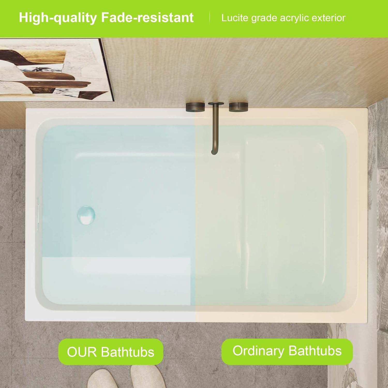 43' Acrylic Freestanding Tub with Seat, Square Shape Soaking Bathtub with Chrome Overflow and Left Drain, Free Standing Acrylic Tubs White