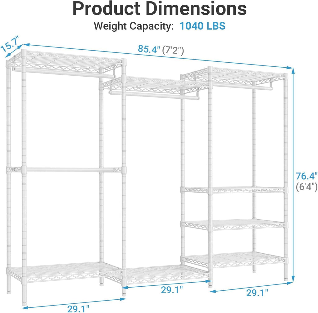VIPEK V5 Plus Portable Closet Wardrobe Heavy Duty Clothes Rack, Large Free Standing Closet Rack for Hanging Clothes, 85.4' L x 15.7' W x 76.4' H, White