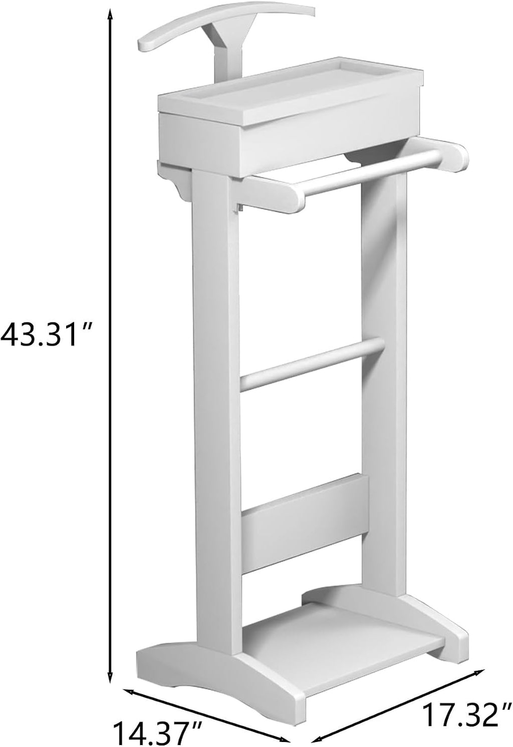 Wooden Valet Stand for Men, Modern Mens Valet Stand with Tray Organizer, Shoe Shelf, Hanging Rod & Suit Rack, Freestanding Clothes Rack for Bedroom Entryway Office, White