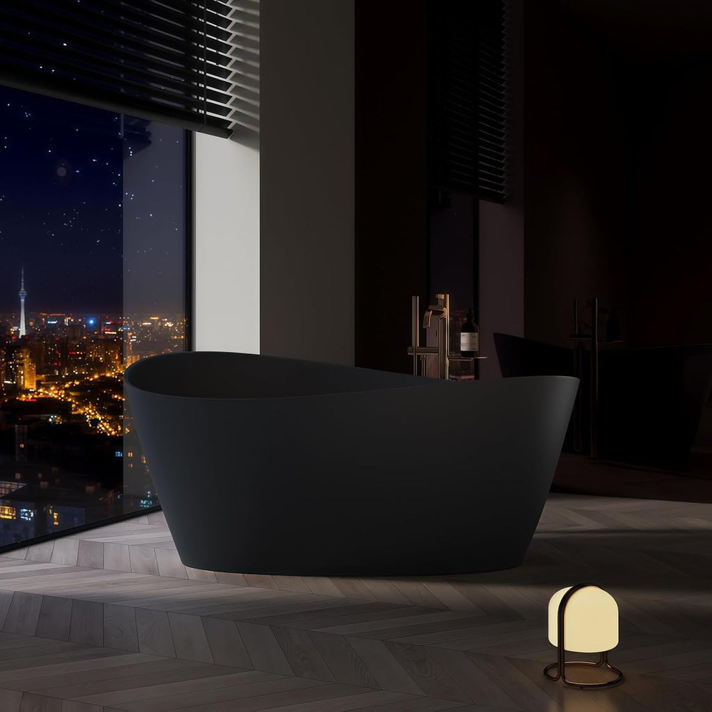68' Edeyeu Stylish Freestanding Bathtub - Modern Soaker Tub, Extra Deep Freestanding Bathtubs, Durable PMMA Stand Alone Tub, Contemporary Solid Surface Bathtub for Luxurious Bathroom Spa Black