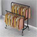 zktoermn Heavy Duty Double Rod Clothes Rack, Clothing Garment Rack On Wheels, Stainless Steel Freestanding Garment Rack, for Bedroom,Living Room,Clothing Store(Black-A,150x50x155 cm)
