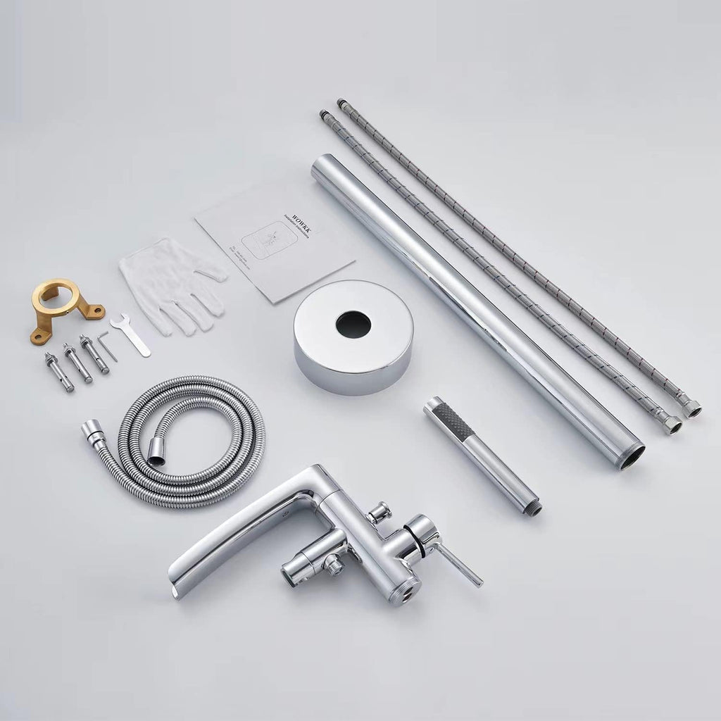 Wowkk Waterfall Freestanding Bathtub Faucet Chrome Floor Mount Tub Filler Brass Single Handle Bathroom Faucets with Hand Shower