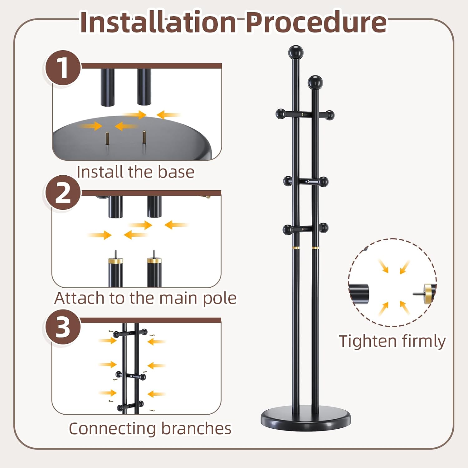 CozyDH Coat Rack Wooden Freestanding - Wood Coat Rack Freestanding Heavy Duty, Wooden Coat Stand with 6 Hooks Creative Look for Entryway, Hallway, Bedroom (Black)