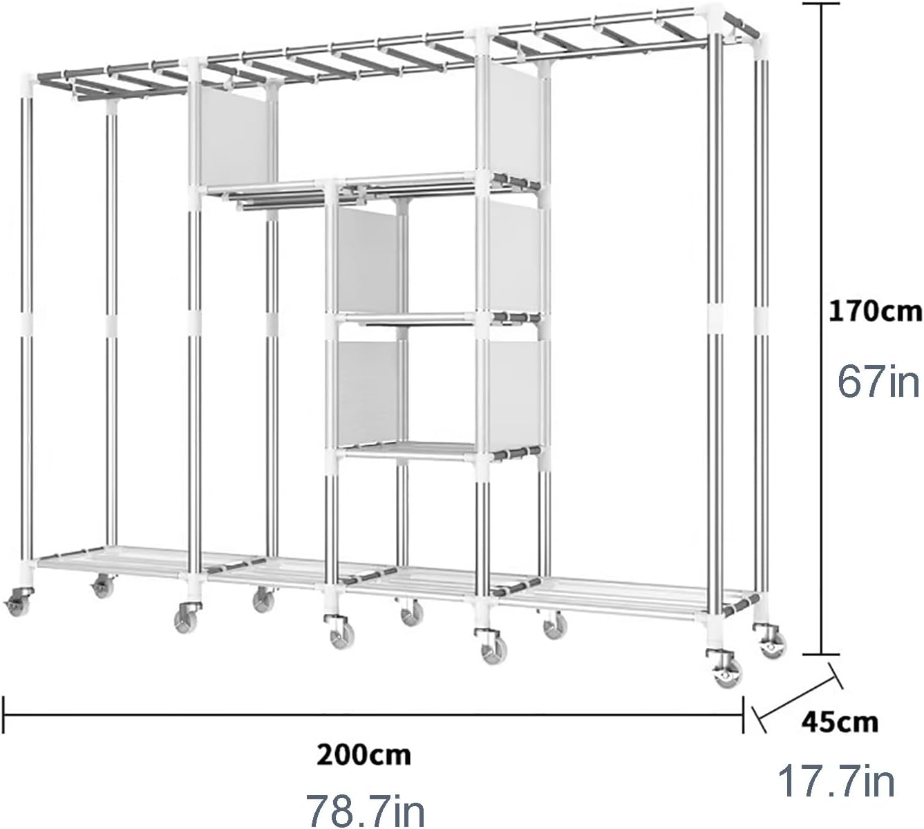 Heavy-duty Foldable Wardrobe Closet, Portable Clothing Organizer Storage Rack, Clothe Rack with Wheel W/cover