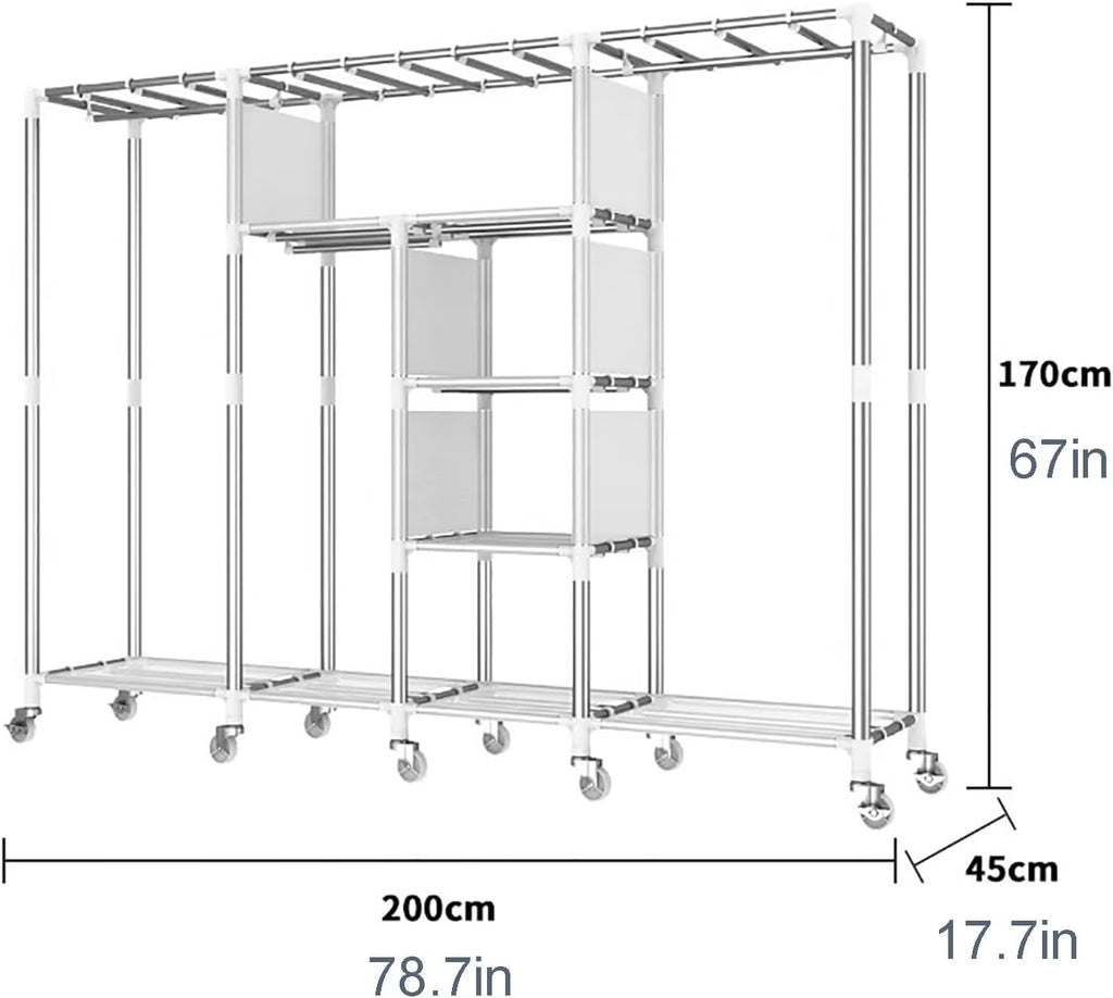 Heavy-duty Foldable Wardrobe Closet, Portable Clothing Organizer Storage Rack, Clothe Rack with Wheel W/cover