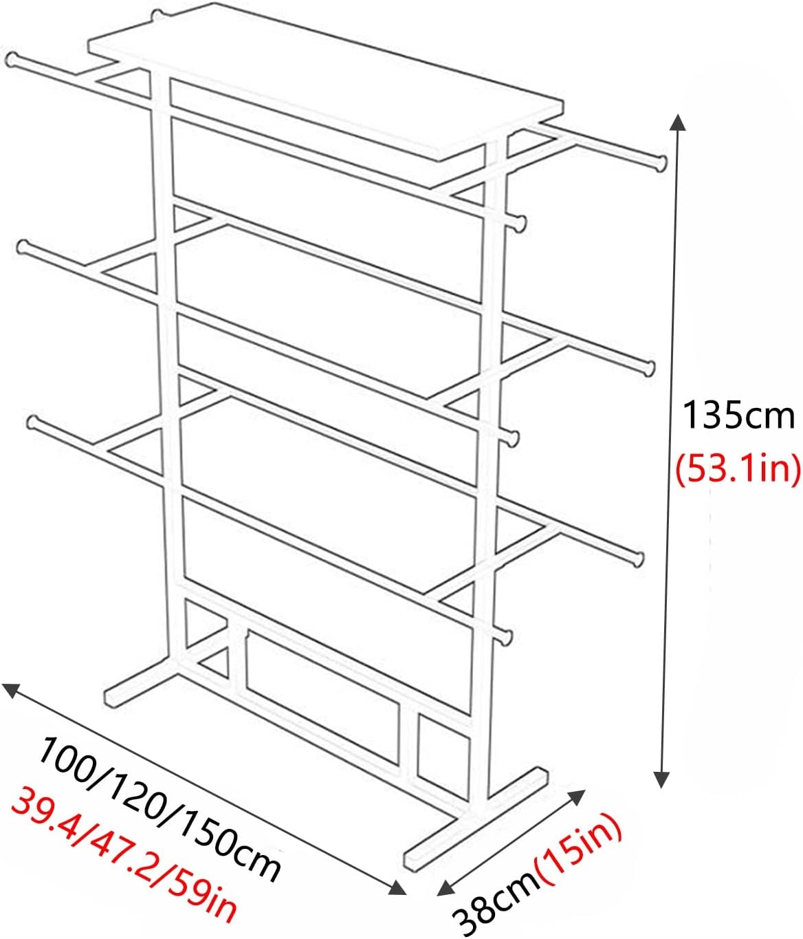 Shelf Metal Iron Bras Hangers Rack, Freestanding Underwear/Short Pants Display Stand, for Retail Store/Laundry Room/Wardrobe, 100/120/150 Cm Long (Gold 100x38x135cm)