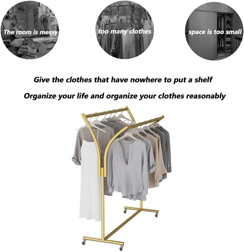Rack For Hanging Clothes Retail Display - Clothes Racks - Floor Standing Metal Garment Rack - Double Pole Coat Rack, Freestanding Garment Rack, For Bedroom,Home,Office,Indoor(Floor standing type,L100C