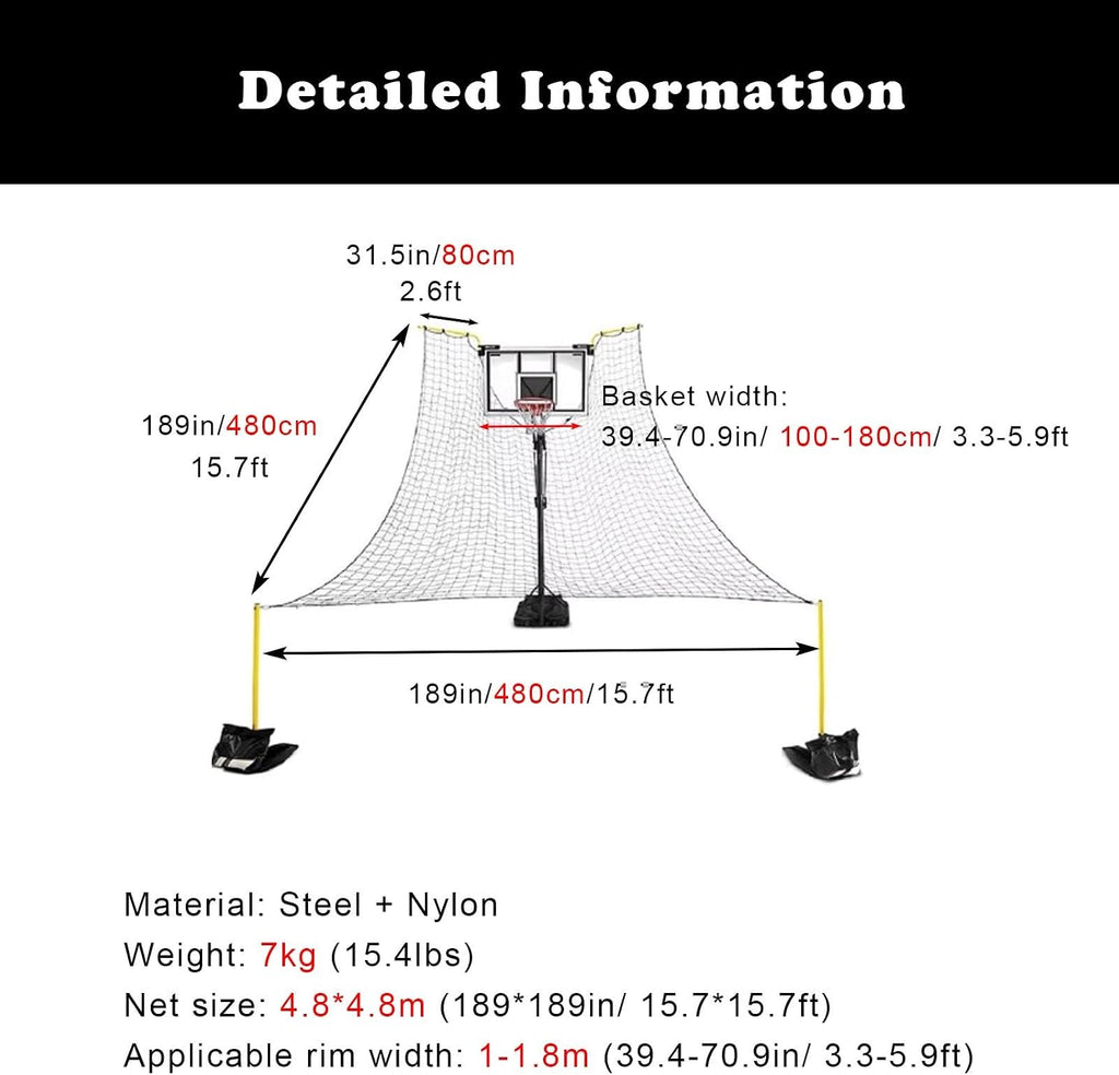 Basketballtrainer Non-Mobile Basketball Rebounder Machine for All Hoops Gym Return for Free-Throw Practice Floor Standing Net Catcher