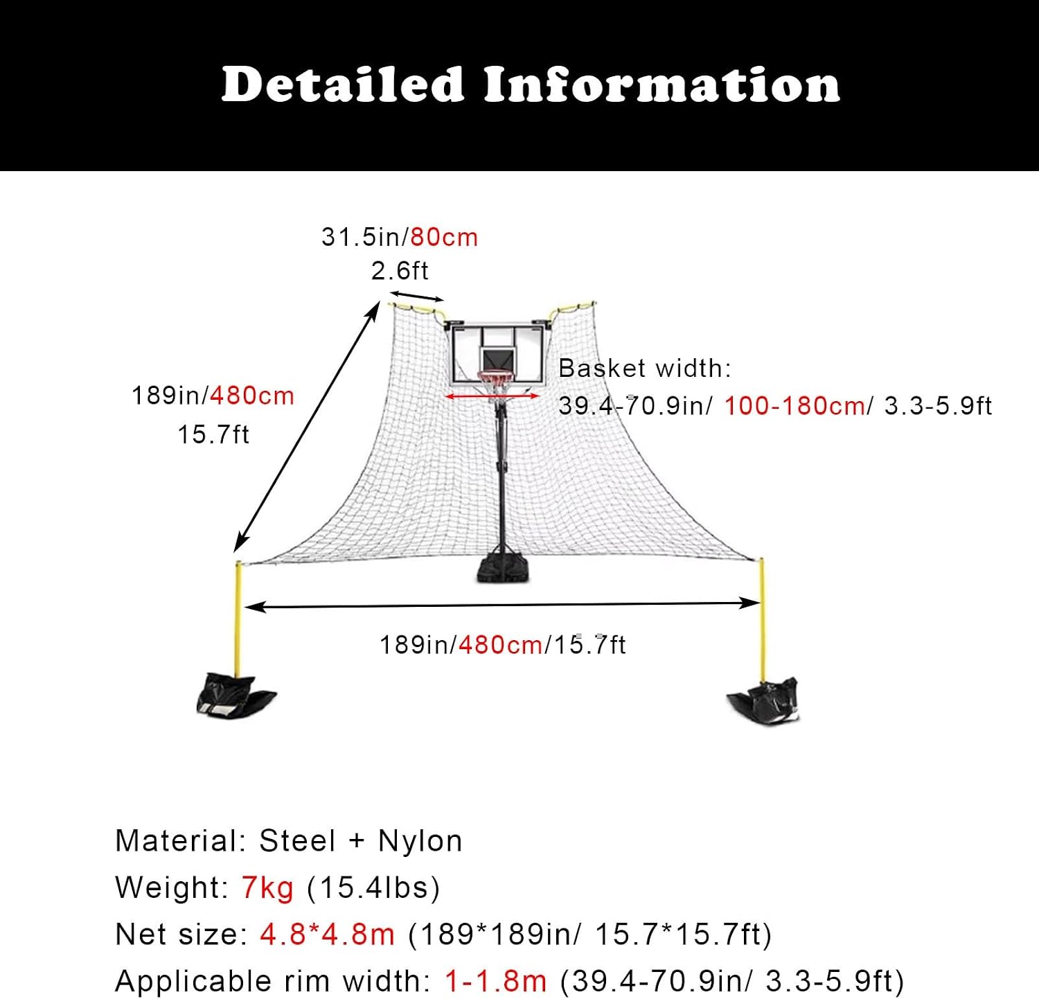 Basketballtrainer Non-Mobile Basketball Rebounder Machine for All Hoops Gym Return for Free-Throw Practice Floor Standing Net Catcher