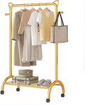 Freestanding Garment Rack Hanger,24x16x61 Inch Heavy Duty Metal Clothes Rack, Clothes Rail On Wheels, Coat Stand with 1 Clothes Rail and Shelf, Multifunctional Clothing Rack(Gold,24x16x61 Inch)