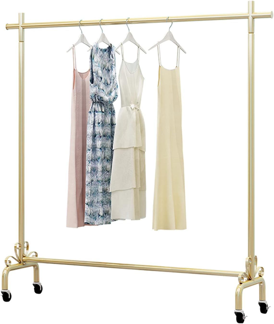 Coat Rack with Wheels Garment Racks Portable Clothing Rail Rolling Hanger Single Rod Clothes Retail Display Stand,Gold-90X40X155Cm