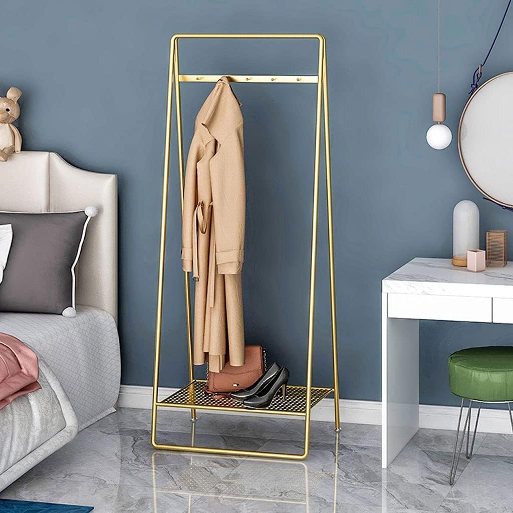 YYDS Clothing Garment Rack Clothes Racks with Hooks Free Standing Holder Collapsible Clothing Hanging Rack Metal Pipe Garment Rack Storage Shelf -Iron Clothing Racks (Color : Gold, Size : 50cm)