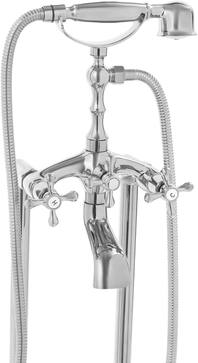 Freestanding Bathtub Faucet, Tub Filler with Handheld Shower, Brushed Nickel, Floor Mount Bathtub Faucet (Silver)