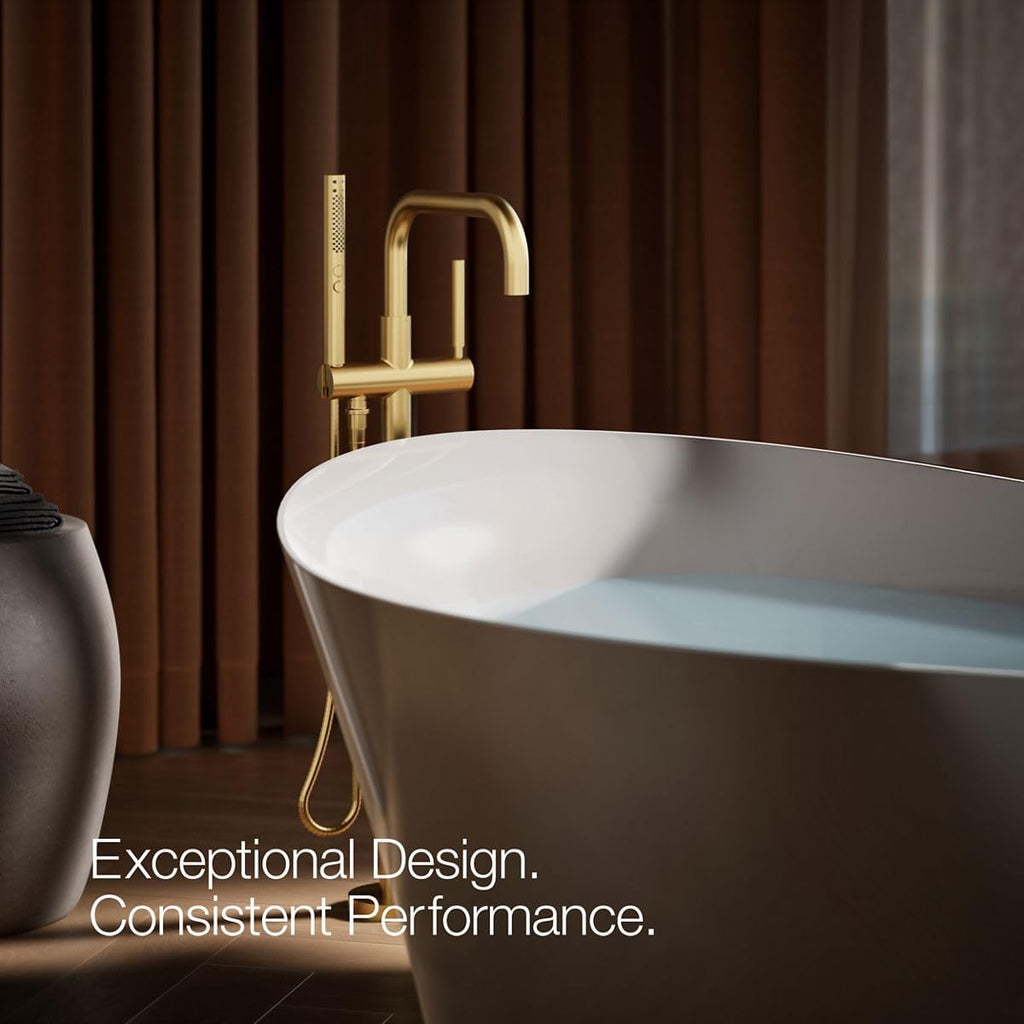 KOHLER T97328-4-2MB Purist Floor-Mount Bath Filler Trim with Handshower, Single Lever Handle Bathtub Faucet, 1.75 GPM Handshower, Vibrant Brushed Moderne Brass