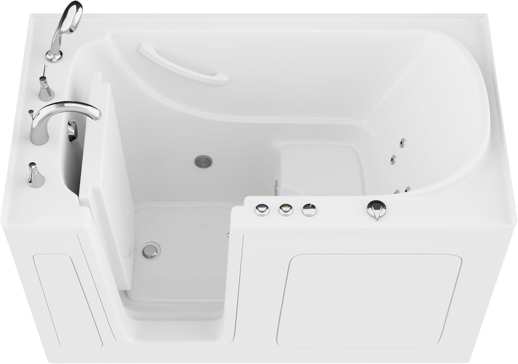 ANZZI Walk-In Whirlpool Bathtub 32 in. x 60 in. Left Drain White Acrylic, Quick Fill Faucet, Powered Fast Drain, Chromatherapy, 12 Hydro Massage Jets, Seat, Grab Bar, Maintenance Heater | AMZ3260LWH
